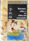 Kwiaty, śliwy w złotym wazonie
