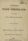 Słownik Polskiego i Niemieckiego Języka, 1920r.