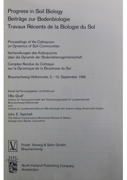 Progress in Soil biology Beitrage zur Bodenbiologie