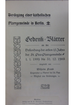 Werdegang einer katholischen Pfarrgemeinde in Berlin,1904r.