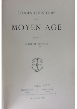 Etudes d'histoire du Moyen Age, 1896r.
