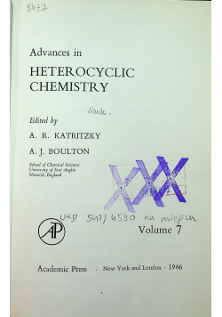 Advances in heterocyclic chemistry Volume 7