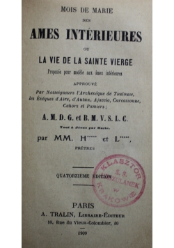 Mois de Marie des Ames Interieures  1909 r