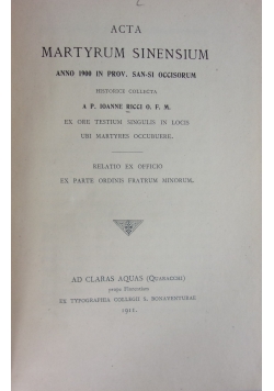 Acta Martyrum Sinensium, 1911 r.