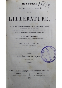 Historie Elementaire et Critique de la Litterature 1840 r.
