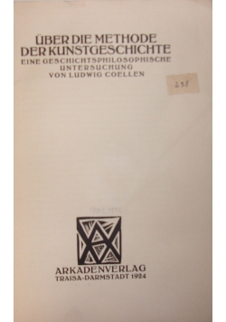Methode der Kunstgeschichte, 1924 r.
