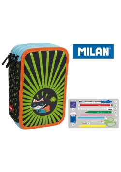 Piórnik Milan 3-poziomowy z wyposażeniem Super Heroes czarny