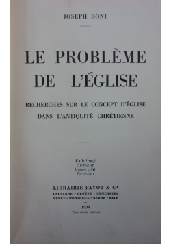 Le Probleme De L'eglise,1934r.