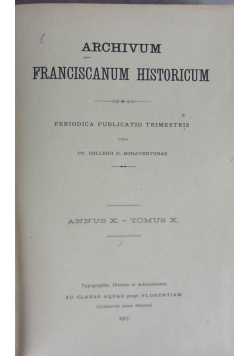 Archivum Franciscanum Historicum,1917r.