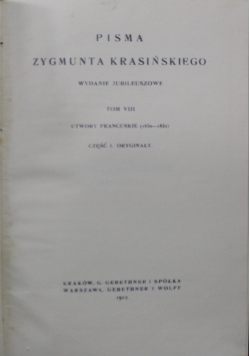 Pisma Zygmunta Krasińskiego tom VIII 1912 r