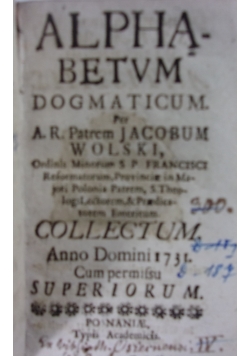 Alphabetvm Dogmaticum , 1731r.