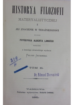 Historya Filozofii materyalistycznej i jej znaczenie w teraźniejszości, 1881r.