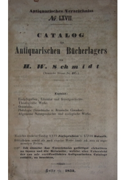 Catalog des Antiquarischen Bucherlagers, 1852 r.