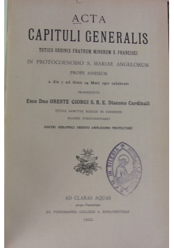 Acta Capituli Generalis, 1922 r.