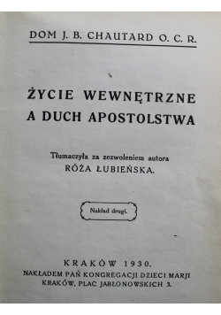 Życie wewnętrzne a duch apostolstwa 1930 r.