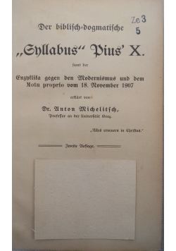 Der biblisch dogmatische Syllabus Pius X,1908 r.