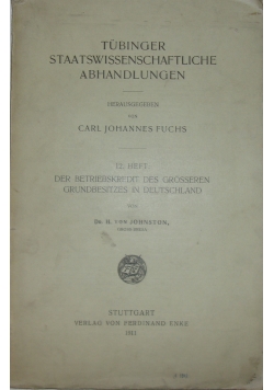 Tubinger Staatswissenschaftliche Abhandlungen, 1911r.