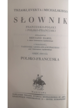 Słownik francusko-polski i polsko-francuski,część druga,1926 r.