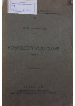 Kosmologia Szczegółowa Część 1, 1931 r.