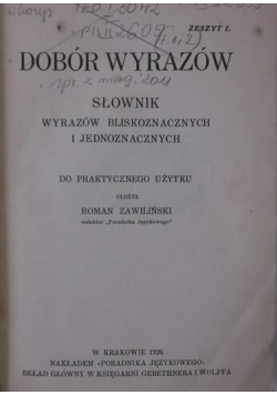 Dobór wyrazów, 1926 r.