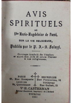 Avis Spirituels de Ste Marie Magdeleine de Pazzi 1831 r