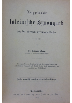 Kurzgefasste Inteinische Synonymik, 1878 r.