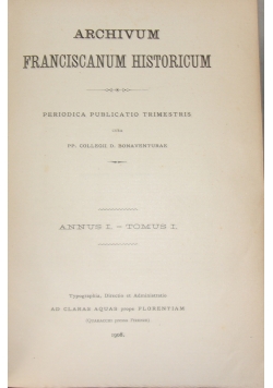 Archivum Franciscanum Historicum tom III, 1901r.