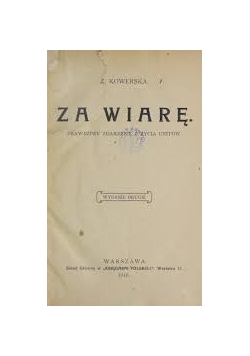 Za wiarę, wydanie piąte 1927r.
