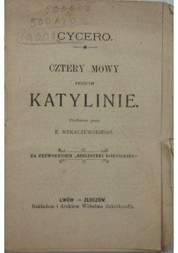 Cztery mowy przeciw Katylinie, 1891 r.