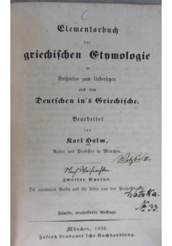 Elementarbucg der grichischen Etnmologie ,1856r.