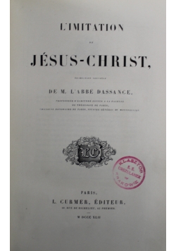 L'imitation de Jesus - Christ 1842 r.