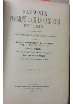 Słownik terminologii lekarskiej Polskiej,1881 r.