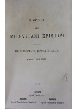 S.c Optati afri Milevitani Espiscopi, 1870r.