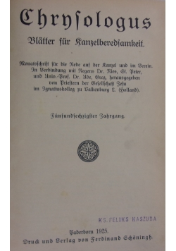 Chrysologus Blätter für Kanzelberedsamkeit, 1925r.