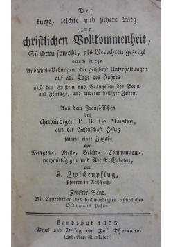 Der kurze leichte und sichere Weg zur Christlichen Vollkommenheit, 1833r.