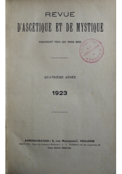 Revue D'ascetique et de mystique 1923 r.