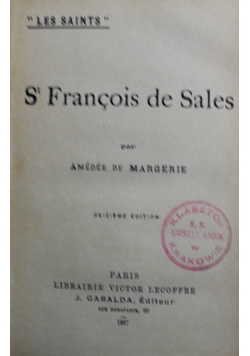St Francois de Sales  Seizieme Edition 1927 r
