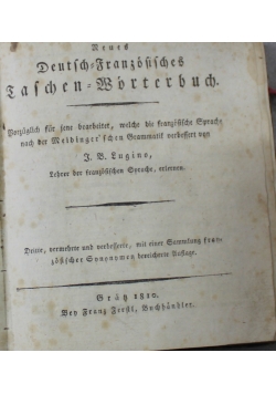 Neues Deutsch Franzosischen Taschen Worterbuch 1810 r.