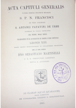Acta Capituli Generalis, 1903 r.