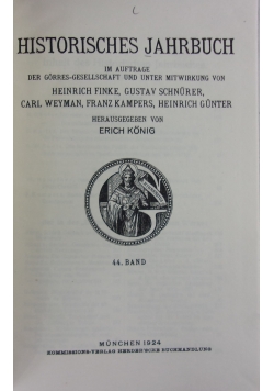 Historisches Jahrbuch. Tom 44, 1924 r.