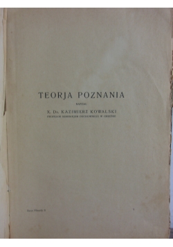 Teorja poznania, 1925 r.