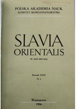 Slavia orientalis rocznik XXXV nr 1 do 4