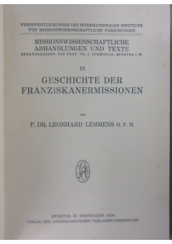 Geschichte Der Franziskanermissionen, 1929