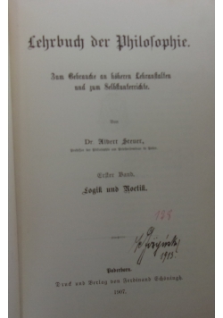 Lehrbuch der Philosophie, 1907 r.
