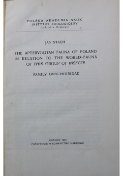The Apterygotan Fauna of Poland in Relation to the World fauna of this Group of Insects