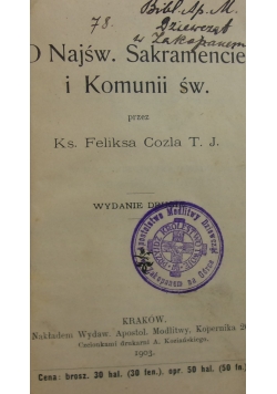 O Najśw, Sakramencie i Komunii Św., 1903r.