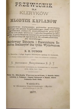 Przewodnik dla kleryków i młodych kapłanów, 1877 r.