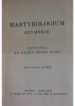 Martyrologium Rzymskie,1938 r.