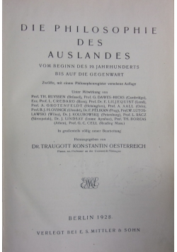 Die Philosophie des Auslandes, 1928 r.