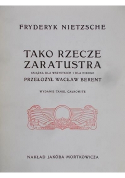 Tako rzecze Zaratustra reprint z 1907 r.